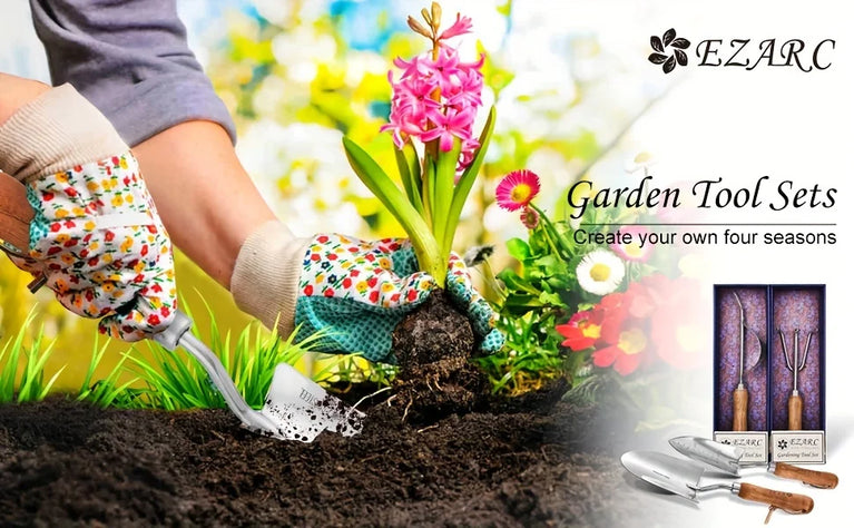 4PCS Heavy Duty Garden Tool Set Stainless Steel Hand Shovel Spade Rake Kit