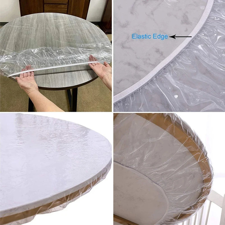 Disposable Fitted Round Tablecloths | Transparent Waterproof Protection