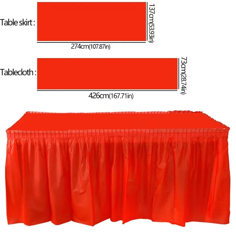 Disposable Waterproof Table Skirt Plastic Tablecloth Set Wedding Party Festival Decor