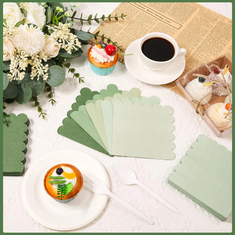 50PCS COCKTAIL SCALLOPED EDGE DISPOSABLE PAPER NAPKINS 5X5 INCH DINNER WEDDING PARTY