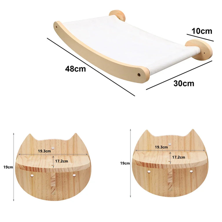 Wall-Mounted Cat Hammock & Climbing Set | Space-Saving Wood Furniture