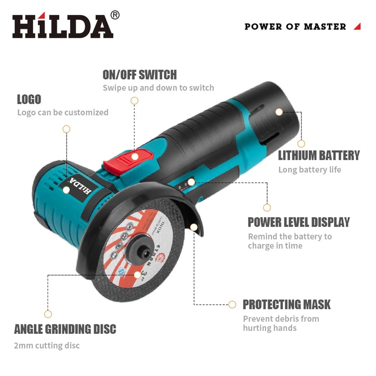12V 3-Inch Mini Lithium Angle Grinder | Compact Cordless Polishing & Cutting Machine