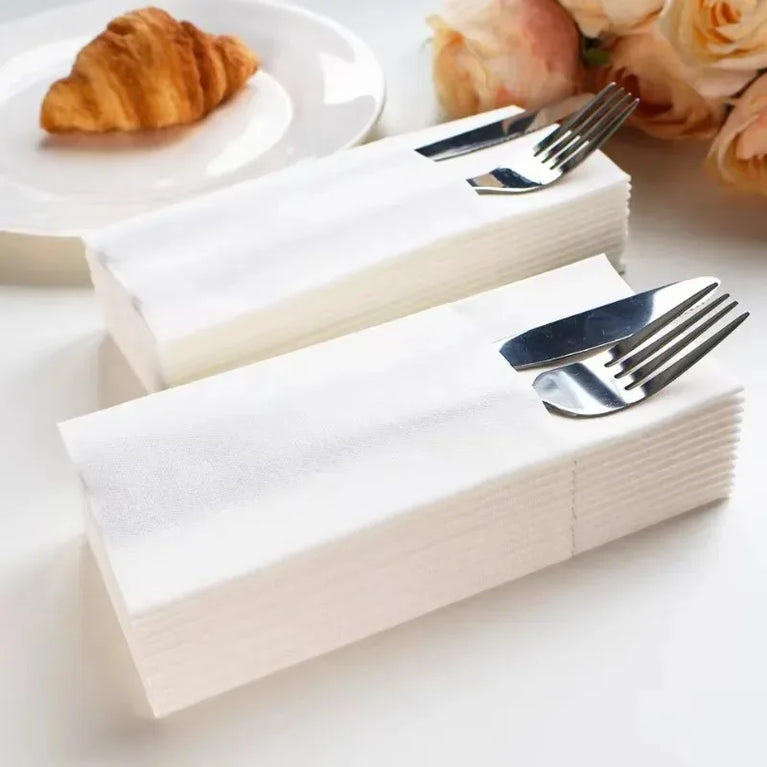 White Prefolded Pocket Napkins Disposable Party Dinner Napkins Set