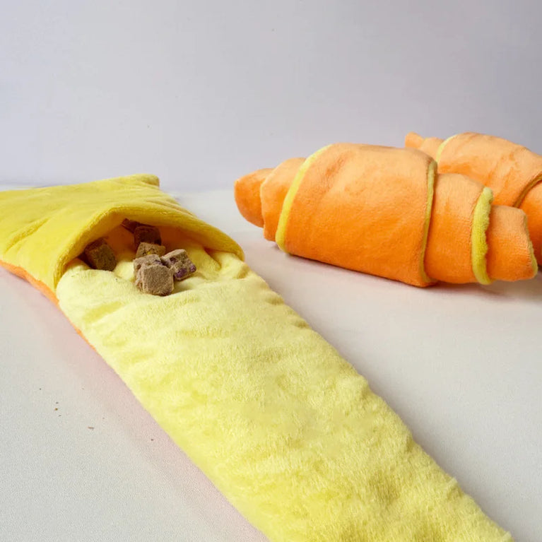 Plush Croissant Dog Toy Interactive Snuffle Puzzle Chew Toy Fun