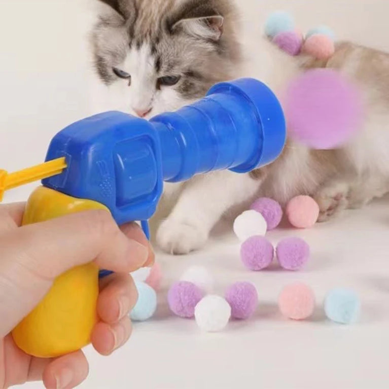 Interactive Cat Toy Gun Plush Ball Launcher Fun Play for Cats