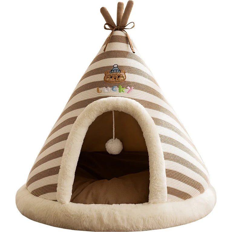 Winter Warm Knitted Cat Bed Cozy Tent Cat Heating Pad House