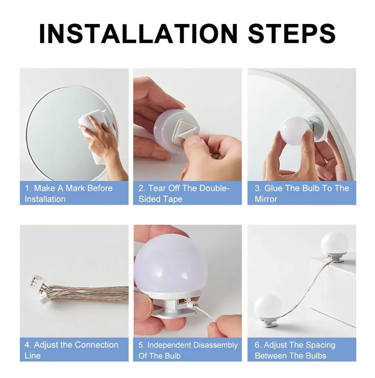 LED Hollywood Vanity Mirror Lights | Professional Detachable USB Makeup Lamps