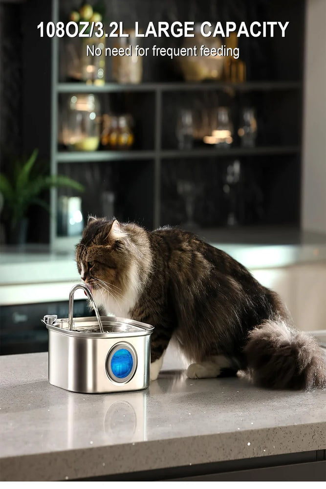 3.2L Stainless Steel Pet Water Feeder Auto Cat Fountain Smart Dog Water Dispenser Visual Window Bowl