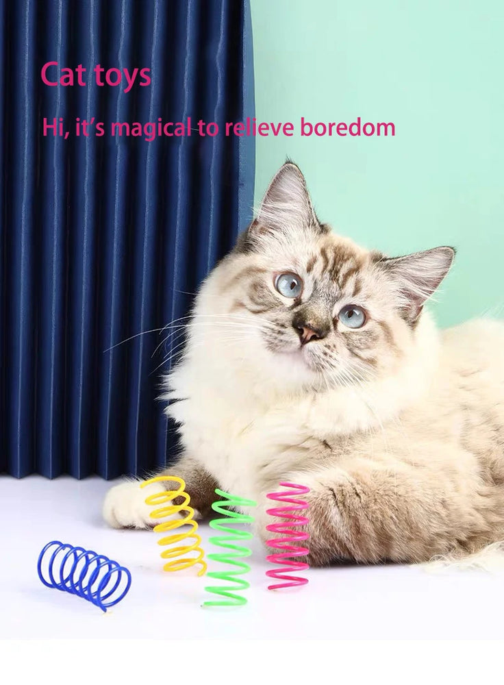 4PCS Colorful Plastic Spring Cat Toys Kitten Coil Spiral Bounce Interactive Pet Toy Set