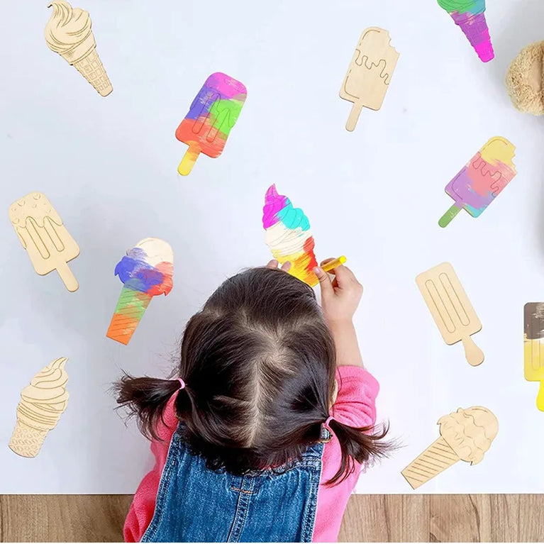 10-Piece Wooden Ice Cream DIY Ornament Set | Creative Summer Craft Kit