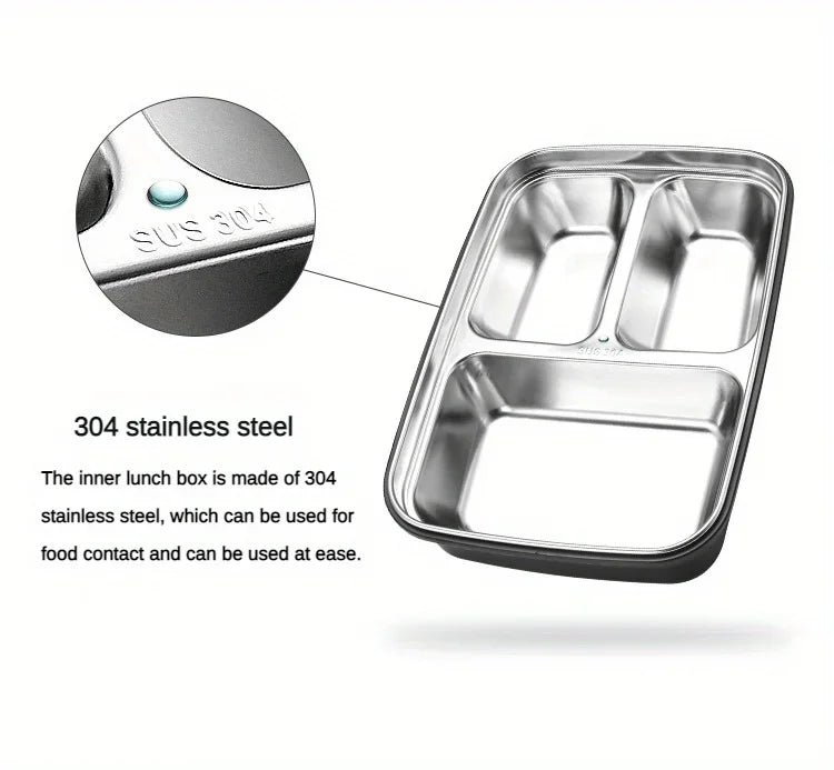 Leak Proof Stainless Steel Lunch Box 3/4 Compartment Bento Container