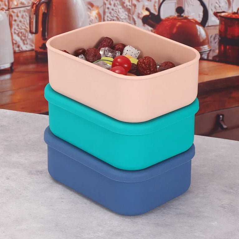 Silicone Bento Box Rectangle Leak-Proof Microwave Safe Lunch Container Portable Food Storage