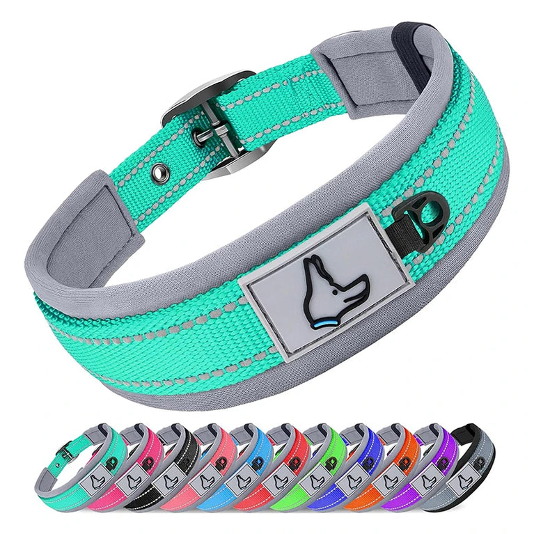 Padded Dog Collars Reflective Adjustable Heavy Duty Nylon Wide