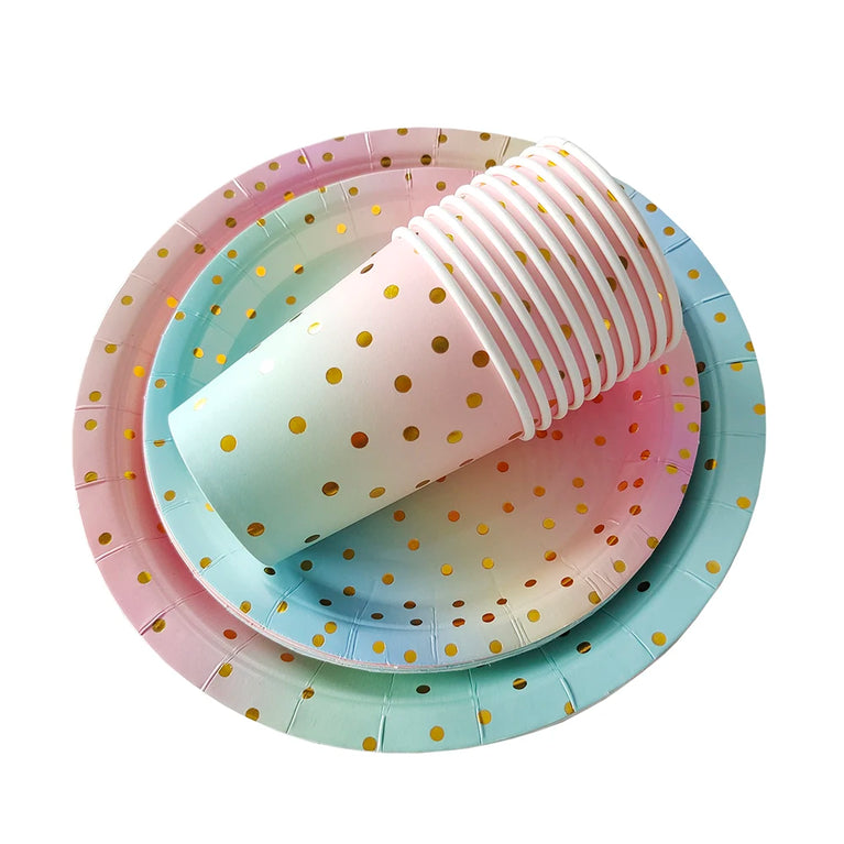 Rainbow Birthday Disposable Tableware Gold Dot Party Set Plates Cups Napkins