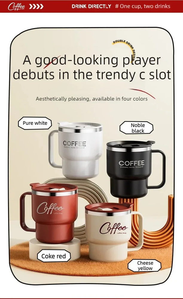 304 Stainless Steel Double Wall Coffee Mug with Handle Leakproof Cup
