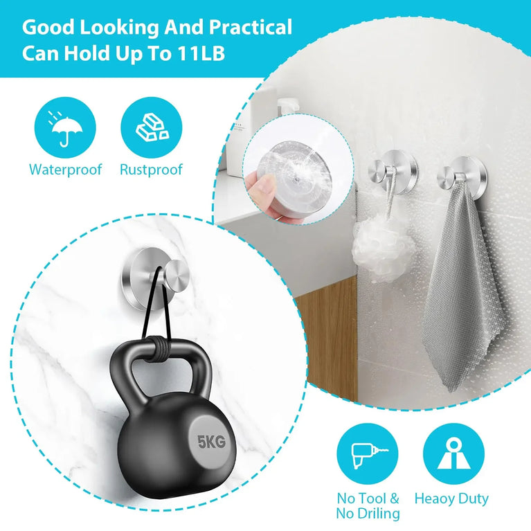 Vacuum Suction Cup Hook Punch Free Stainless Steel Wall Hanger