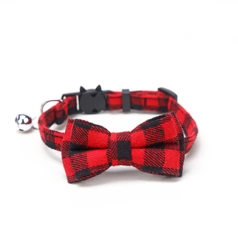 Pet Breakaway Cat Collar Bow Tie Bell Cute Plaid Adjustable
