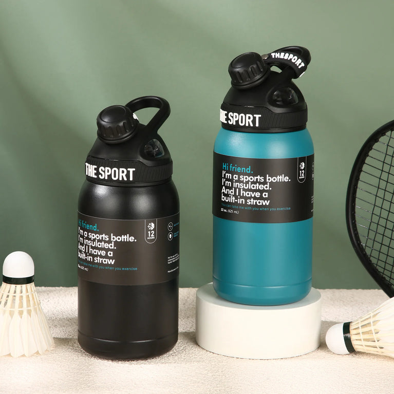 600ml Stainless Steel Vacuum Insulated Sports Water Bottle Straw Travel Thermos Flask