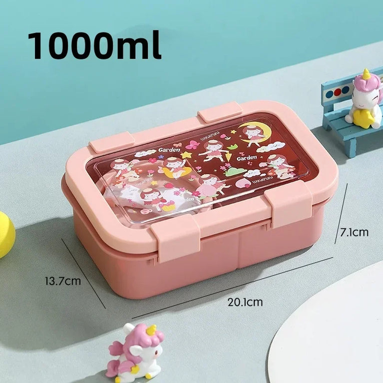 1000/1350ml Cartoon Lunch Box Leakproof Bento Container with Soup Bowl Portable Food Storage Box