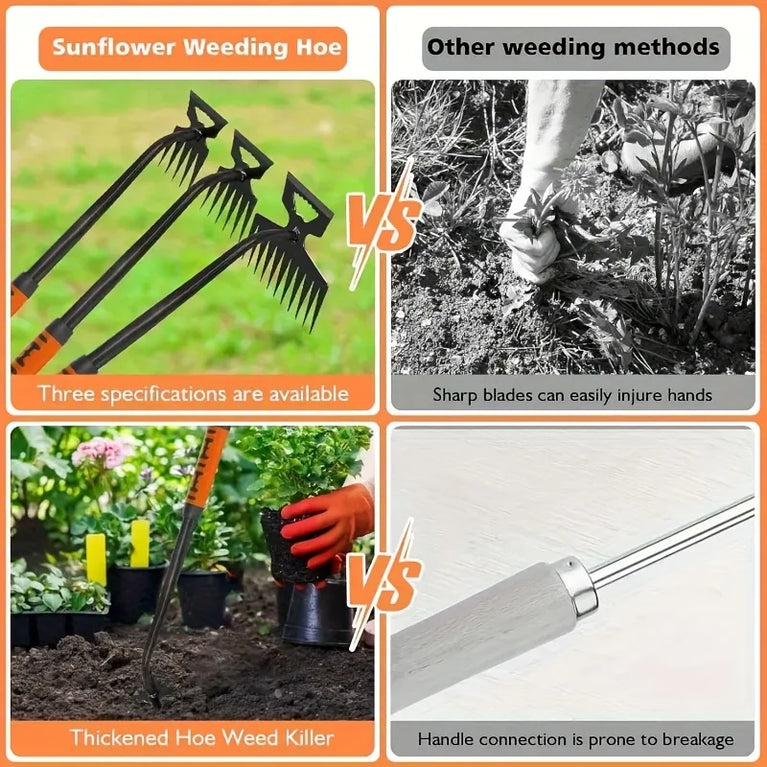 2 in 1 Garden Weeding Rake Carbon Steel Weed Puller Tool Garden Soil Remover