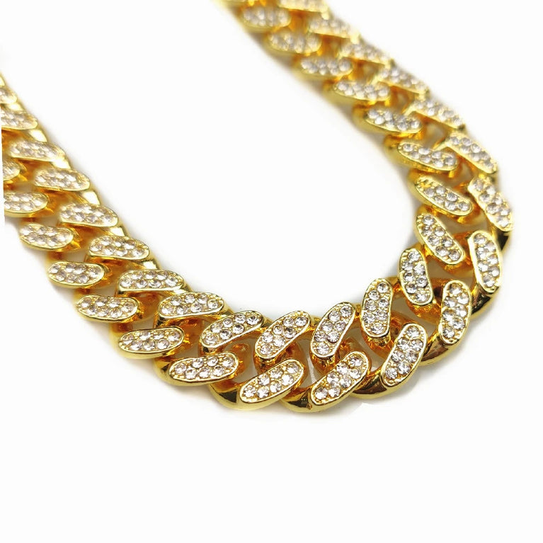 Luxury Cuban Link Cat Necklace Jewelry Rhinestone Collar Gold Chain Kitten