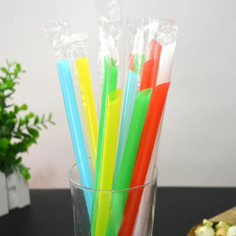 50PCS Jumbo Colored Bubble Tea Straws 19cm Disposable Use