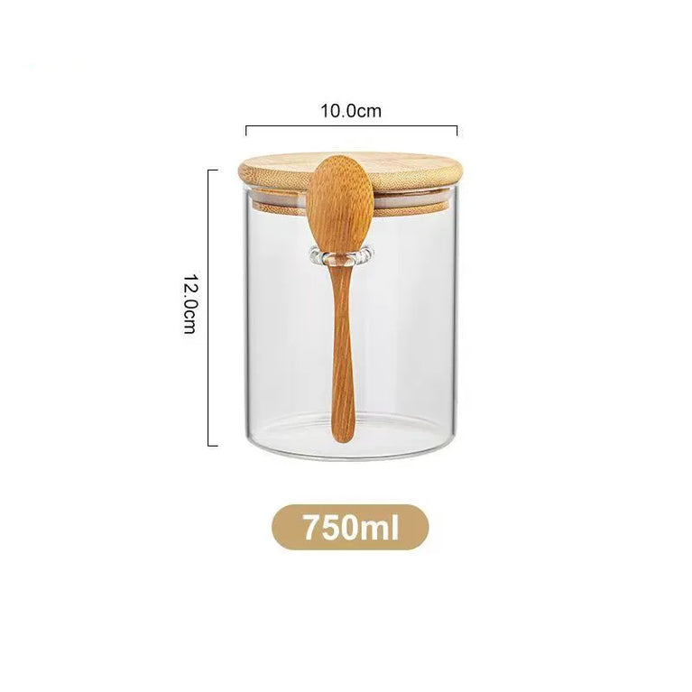 Airtight Glass Storage Container Jar with Lid Spoon Kitchen Pantry Canister