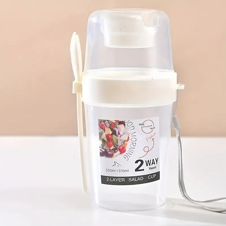 Portable Breakfast Salad Cup Oatmeal Fruit Vegetable Container with Fork Lid Leakproof Round PP Jar