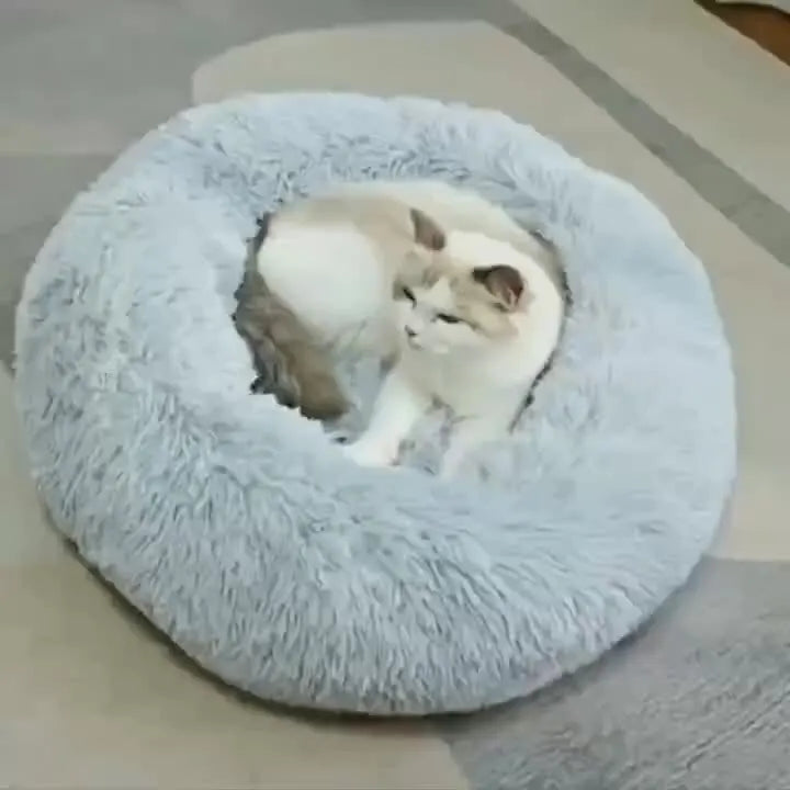 Round Plush Cat Bed Nest Soft Faux Fur Cozy Non-Slip Pet Bed