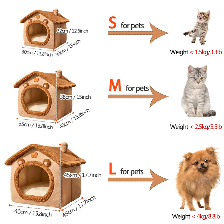 Foldable Removable Washable Pet House Cave Sofa Cat Bed for Small Pets