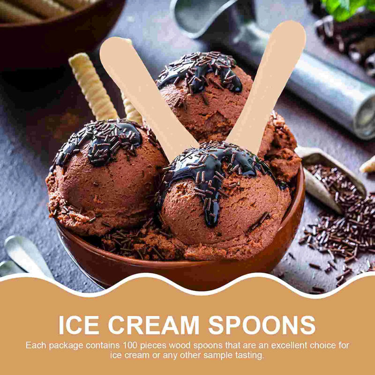 100PCS Wooden Ice Cream Spoons Eco Friendly Disposable Dessert Sticks