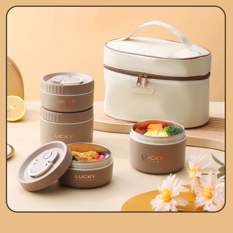 Bento Lunch Box Set Portable Keep Warm Insulated Stainless Steel Thermal Food Container Bag
