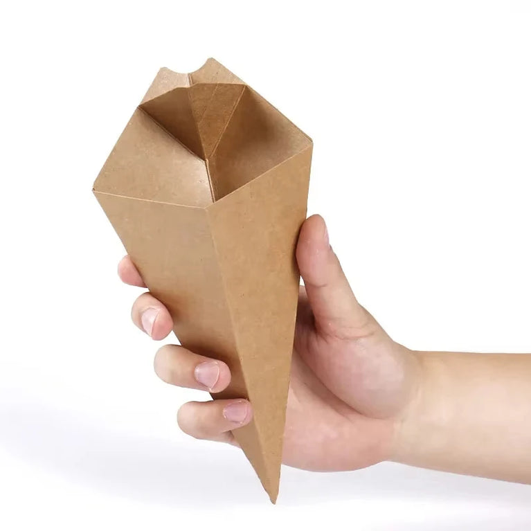 Disposable Paper French Fries Holder Cone Cups With Dip Pocket For Snacks Popcorn Onion Rings Party Serving Set