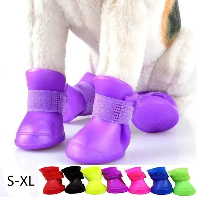 4-Piece Waterproof Pet Rain Boots | Anti-Slip Rubber Shoes