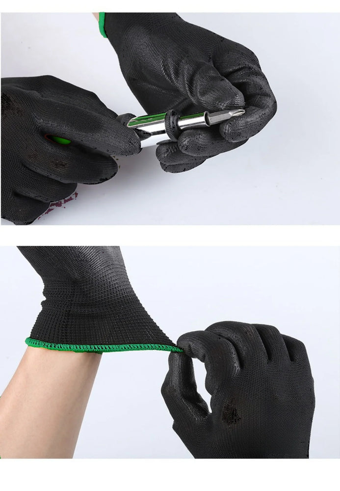 10 Pairs PU Safety Work Gloves Anti Slip Wear Resistant Gardening Woodworking Gloves PU200B