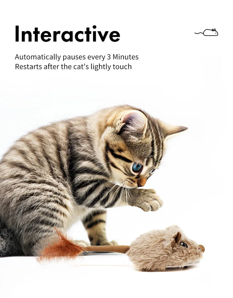 Rechargeable Motion Mouse Cat Toy Automatic Tail Wagging Interactive Sound Moving Pet Toy