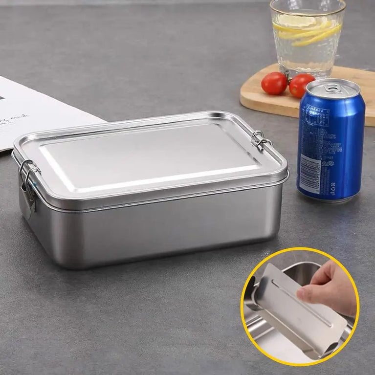 Stainless Steel Leakproof Bento Lunch Box Large Capacity Square Food Container with Lock Clips for Travel and Outdoor Use