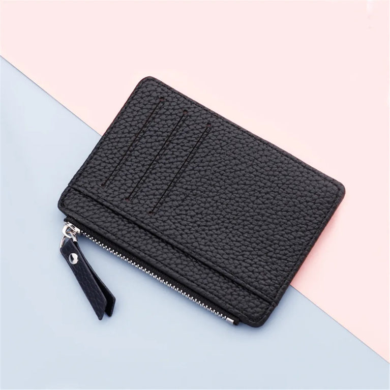Fashion PU Leather Card Holder | Compact Coin Purse & ID Wallet with Keychain