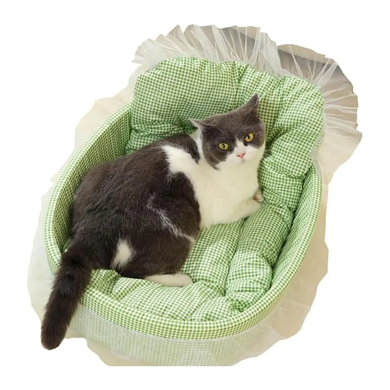 Lace-Trimmed Pet Princess Sofa | Four-Season Washable Plush Bed