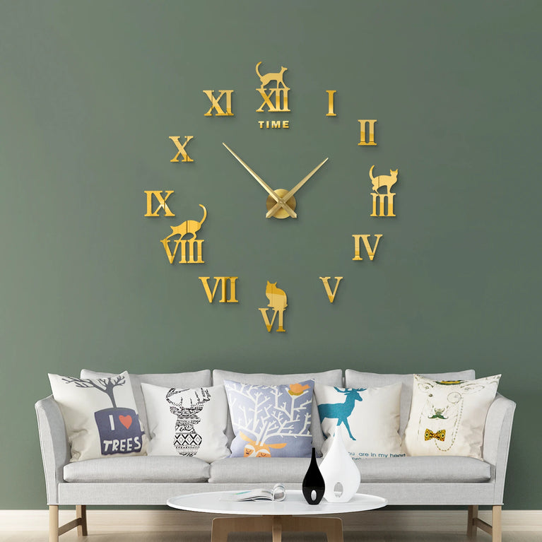3D DIY Large Wall Clock | Modern Acrylic Mirror Surface Home Décor