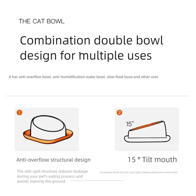 15° Tilted Raised Cat Feeder with Stainless Bowl Anti Slip Base