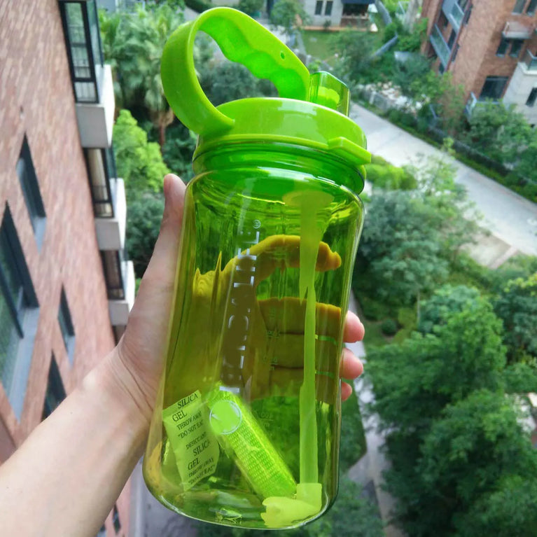 1000ml Transparent Straw Strap Bounce Button Sports Water Bottle 1L Leakproof Handgrip Gym Hydration Bottle