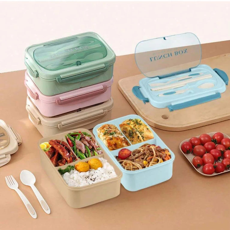 Compartment Lunch Box Portable Microwave Bento Box Leakproof Food Container with Spoon and Fork for Picnic Office School