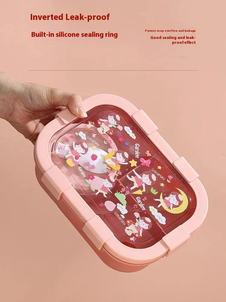 1000/1350ml Cartoon Lunch Box Leakproof Bento Container with Soup Bowl Portable Food Storage Box