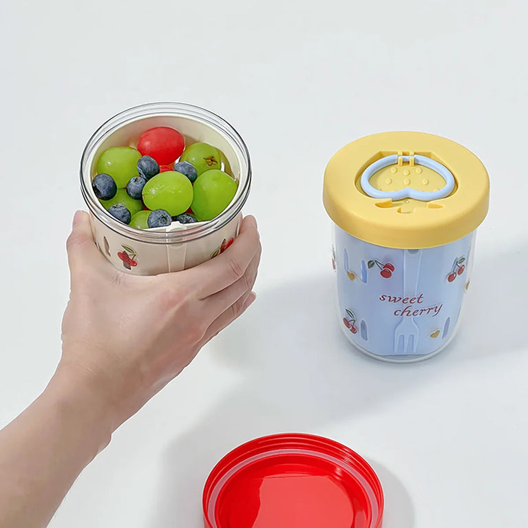 Double Wall Salad Cup Portable Leakproof Oat Breakfast Container Fork Handle
