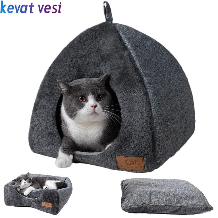 Winter Warm Cat Bed Foldable House Cat Heating Pad Cushion