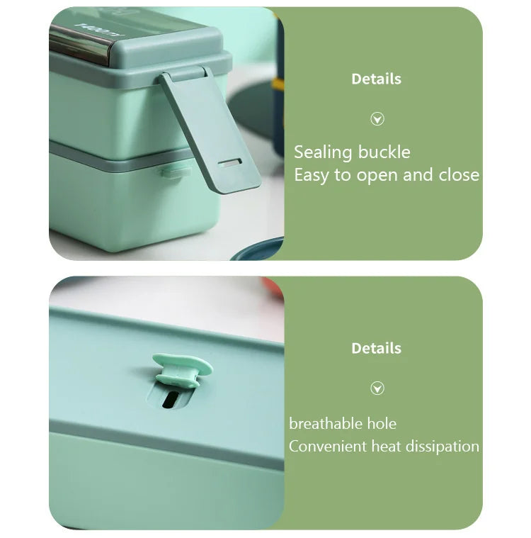 Double Layer Portable Lunch Box with Spoon & Fork Leakproof Microwave Container