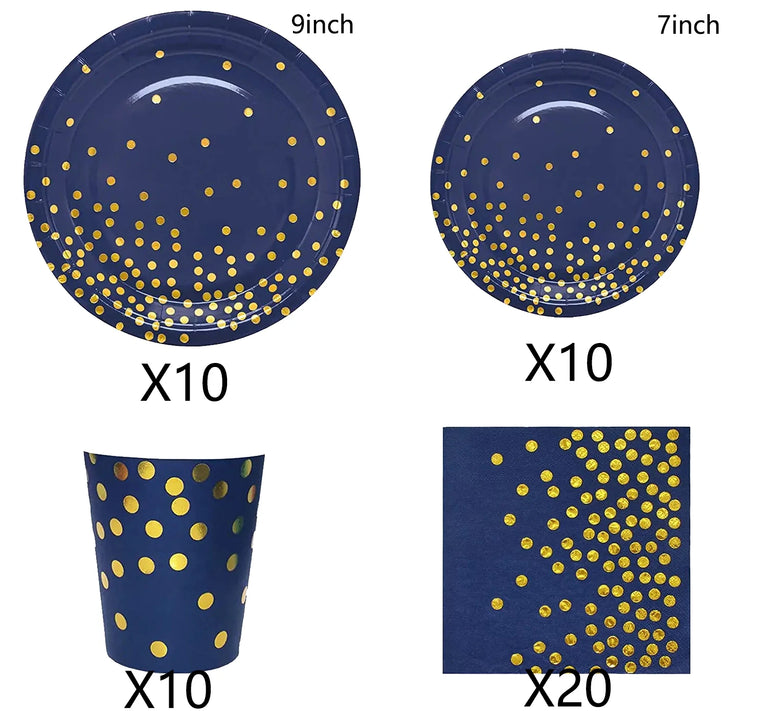 Navy Blue Gold Disposable Tableware Set for Wedding Party Use