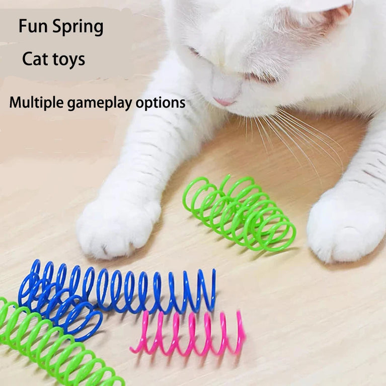 4PCS Colorful Plastic Spring Cat Toys Kitten Coil Spiral Bounce Interactive Pet Toy Set