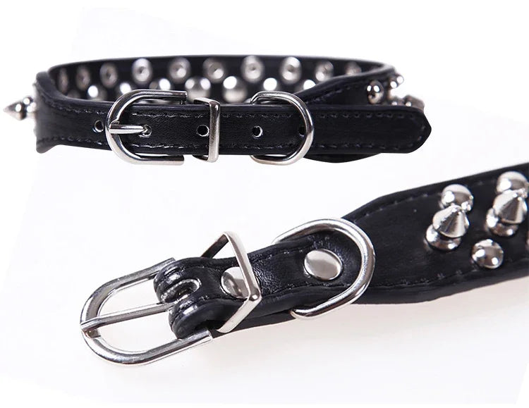 Adjustable Leather Dog Collar Punk Rivet Spiked Neck Strap